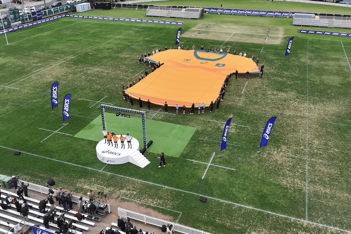 Rugby field with 30m Australian Wallabies jersey