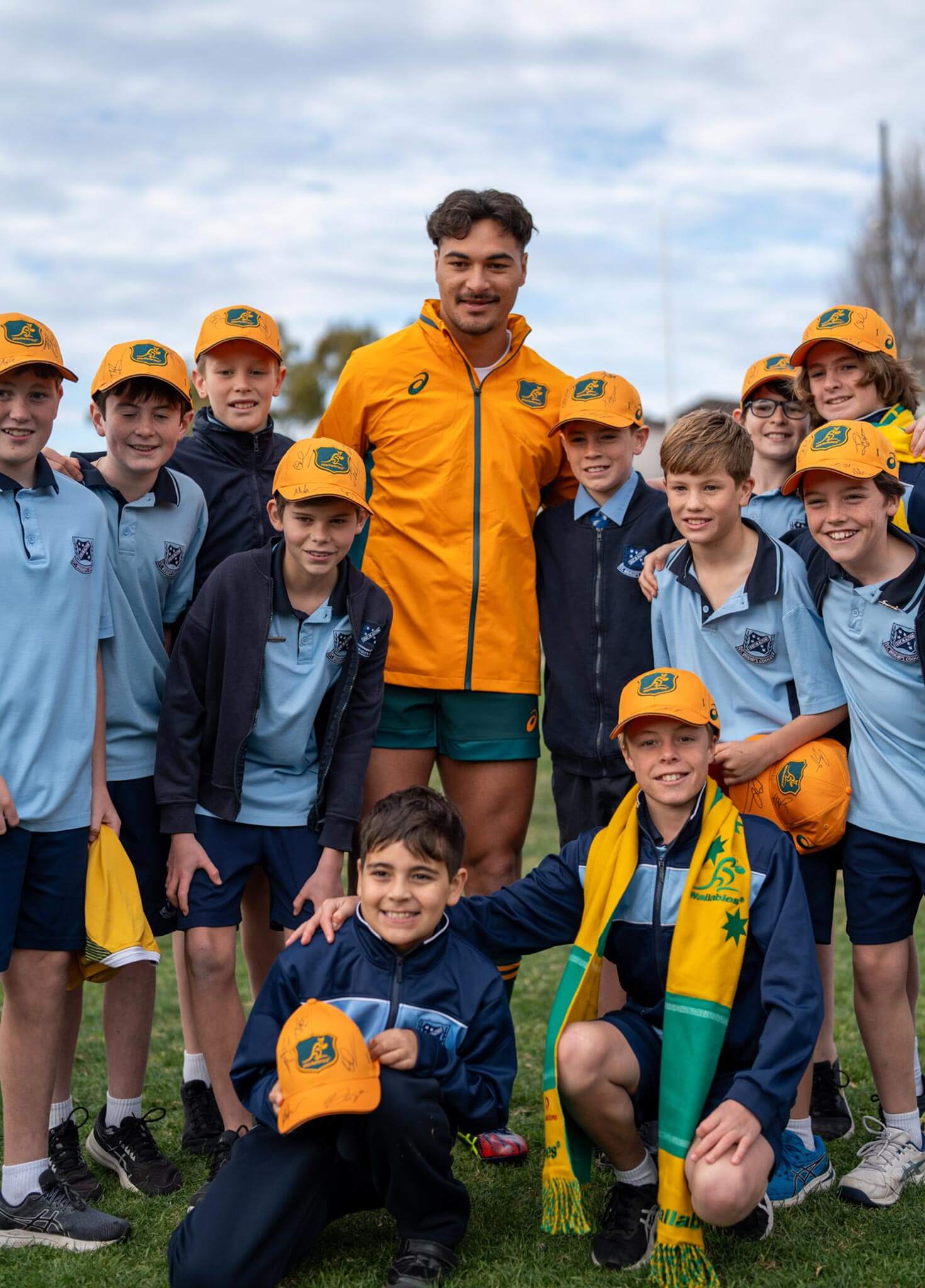 Wallabies player Jordan Petaia with fans.