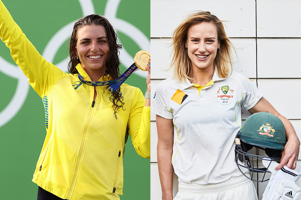 Jessica Fox and Ellyse Perry posing after training.