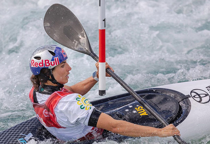 Jess Fox competing in the water.