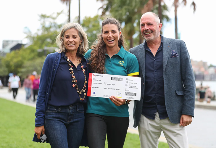 Jess Fox celebrating with parents being selected for the Australian Olympic team